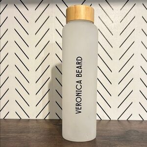 Veronica Beard Frosted Glass Water Bottle Bamboo Lid 20oz Reusable Eco-Friendly